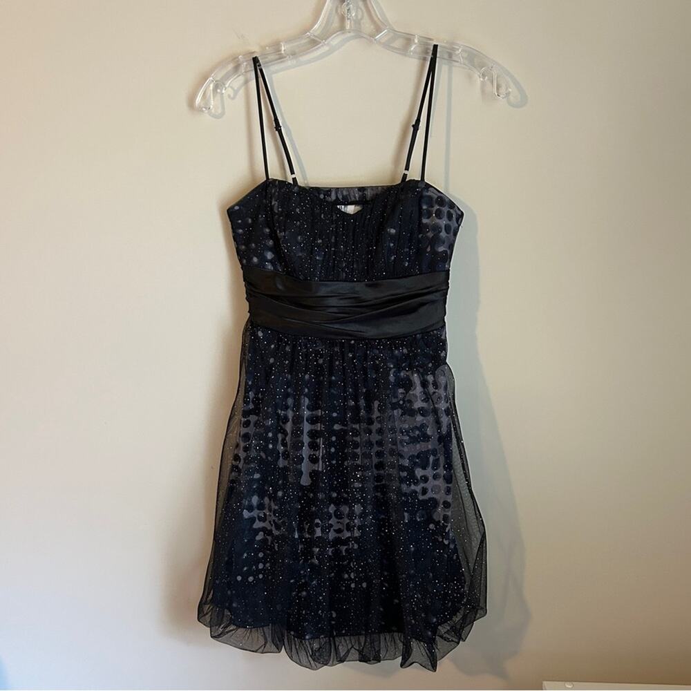 Studio Y Black Sparkly Spaghetti Strap Bubble Skirt Formal Mini Dress Size Small